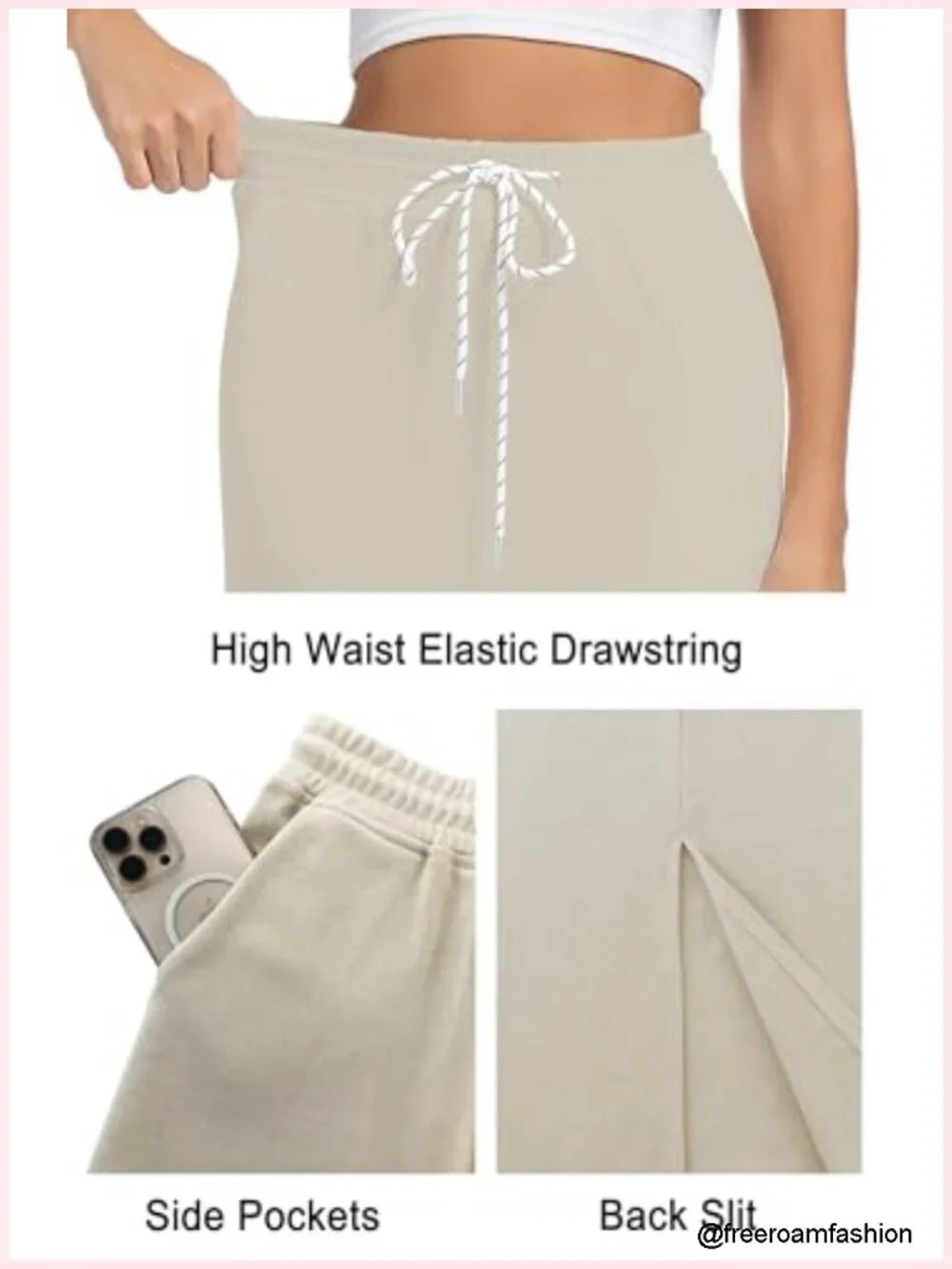 Women's High Waist Elastic Drawstring Stretch Sweat Midi Skirt with Pockets